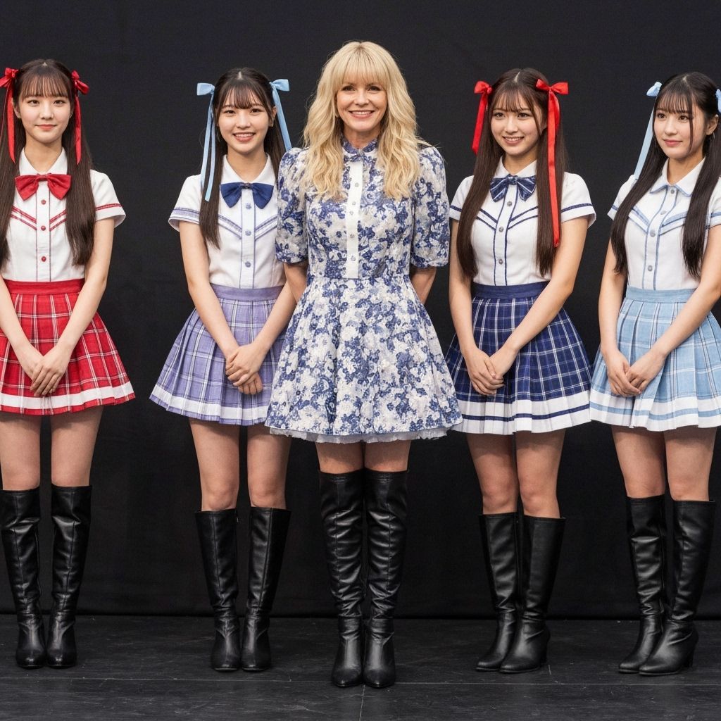 Fifty Year Old Woman as J-Pop Starlet with Friends