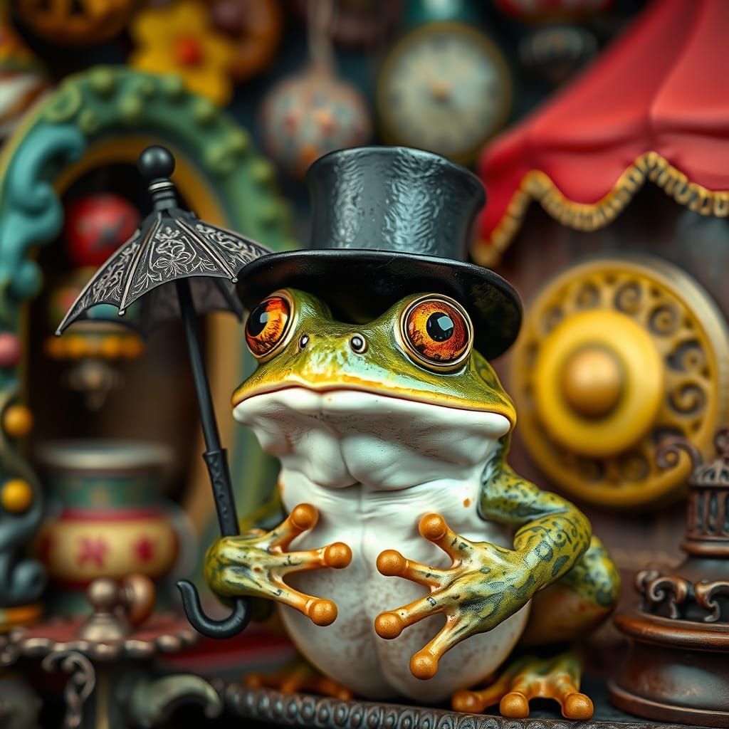 Surprised Frog in Carnival Setting, Hyperrealistic Style