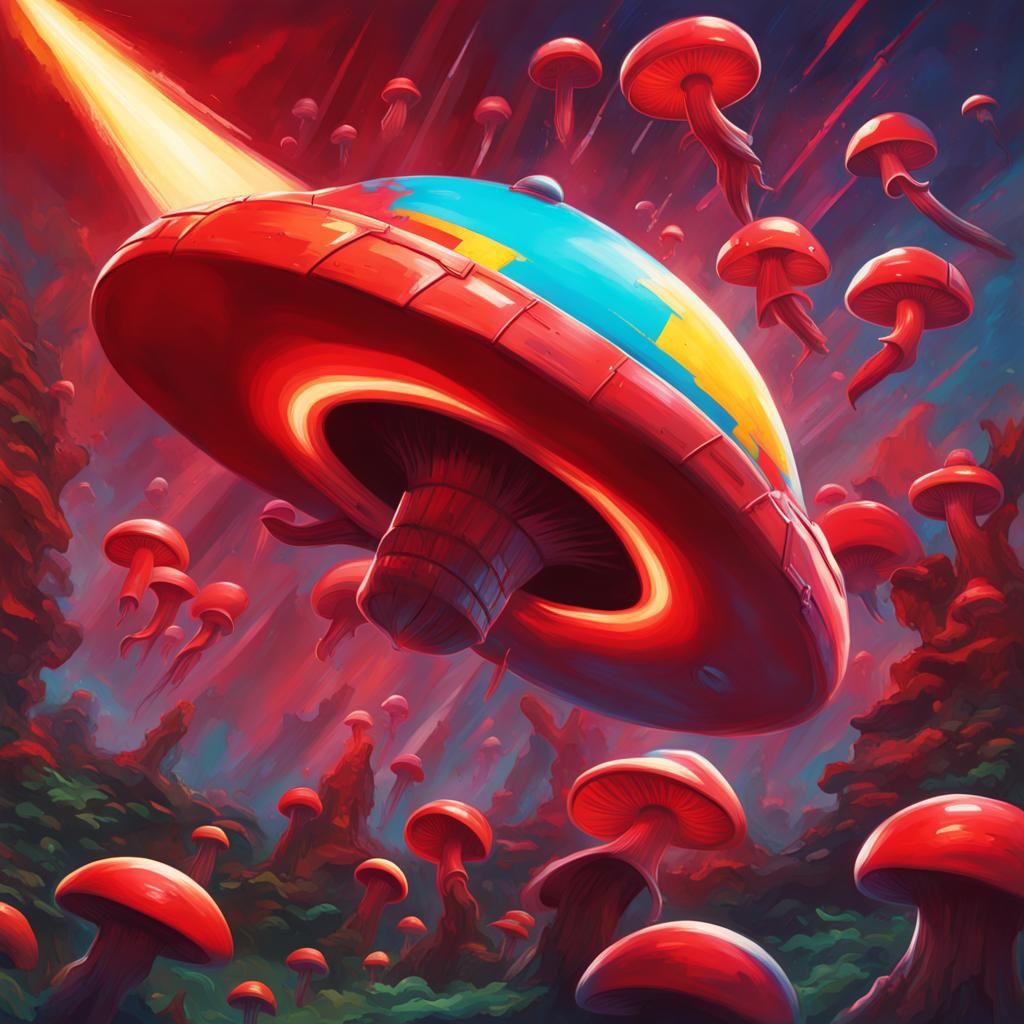 Communist Reagan Galaga Mushroom: Hyperrealistic Splash Art