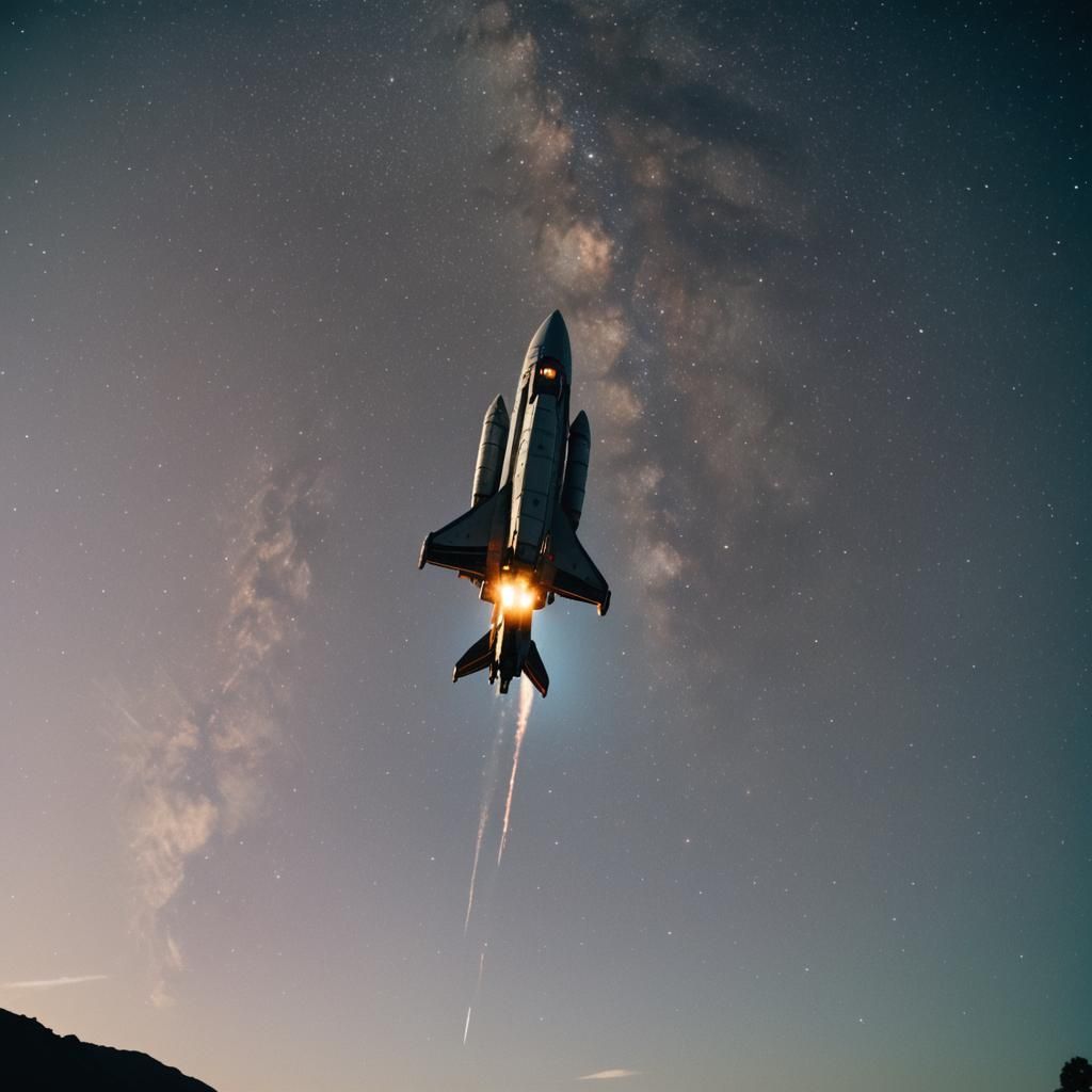 Dramatic Spaceship Among the Stars in Cinematic Style