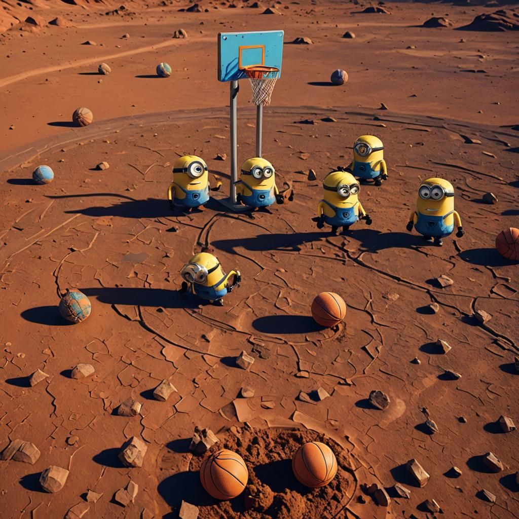Minions Play Basketball on Mars in Digital Art