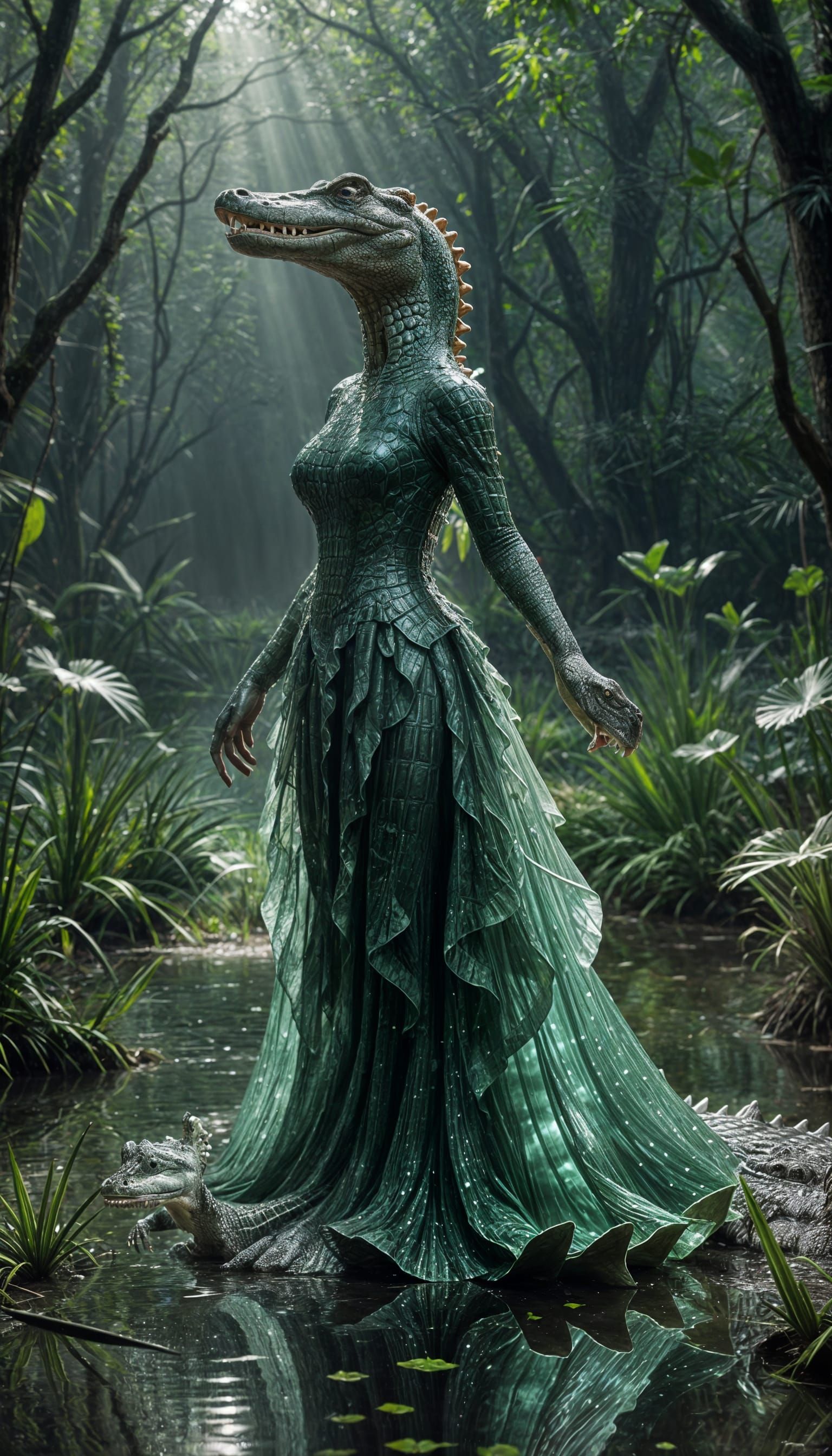 Crocodile in Glass Dress Dancing in Swamp