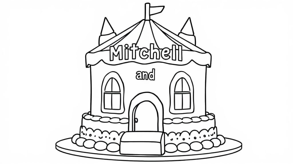 A cake that says "Mitchell and Maverick" depicting a bouncy ...