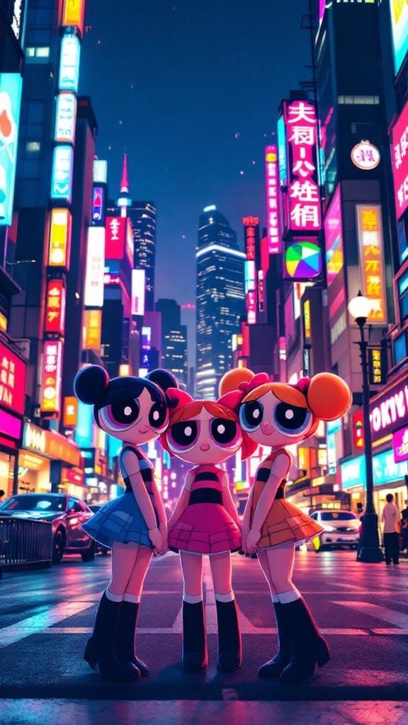 Powerpuff Girls in Tokyo: Anime-Inspired Concept Art