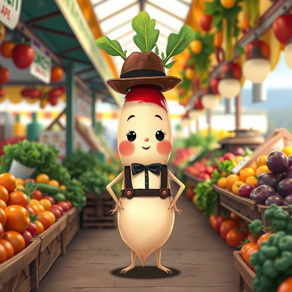 Radish Gentleman at the Farmer's Market: Manga Style