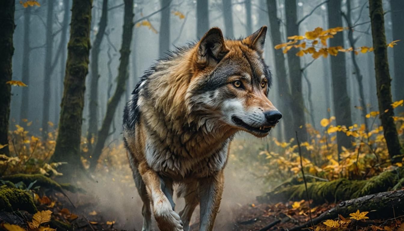 Dramatic Wildlife Portrait: Wolf in Misty Forest