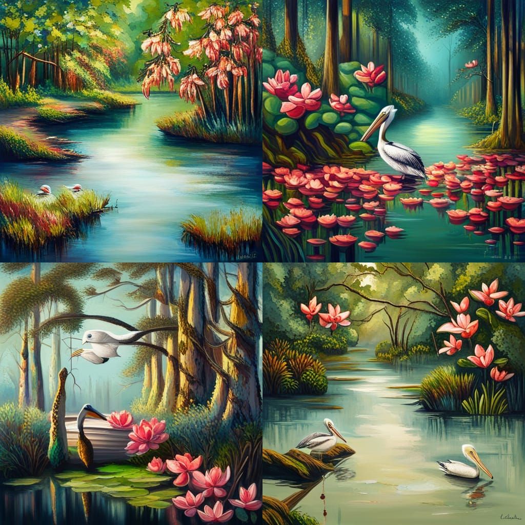 Louisiana Swamp Scene in Abstract Art Style