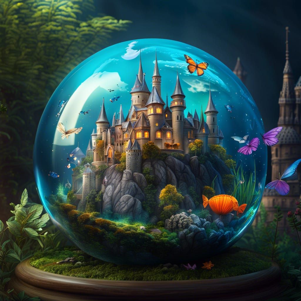 Glass Sphere with Castle and Cute Animals
