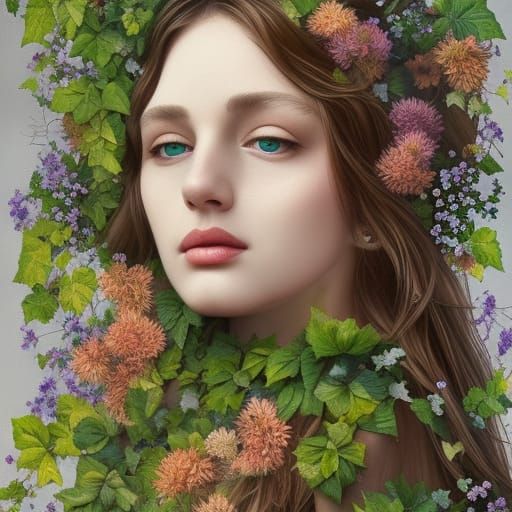 Ethereal Woman in Flowers, Ultra Detailed