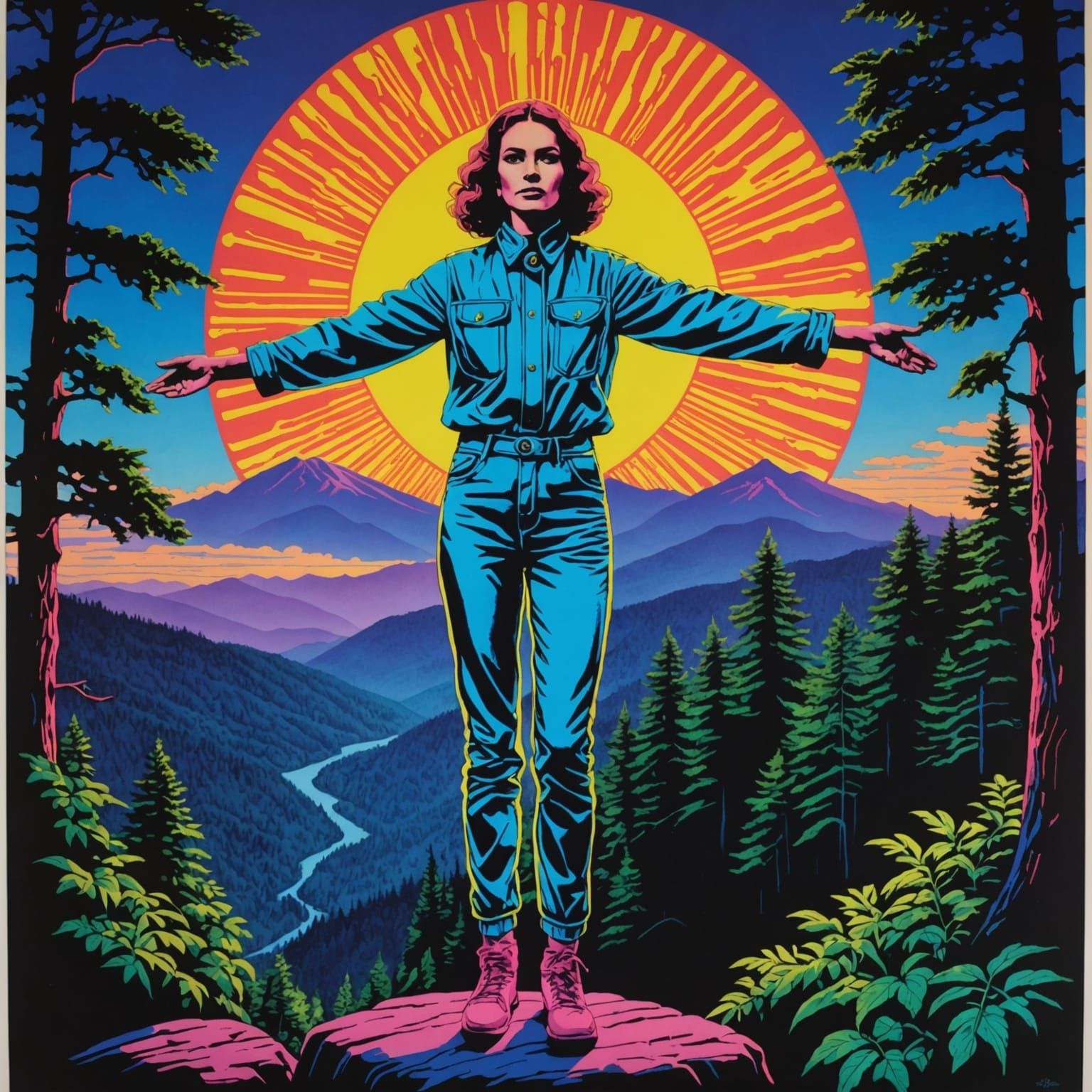 Globetrotter Portrait in Blacklight Risograph Style