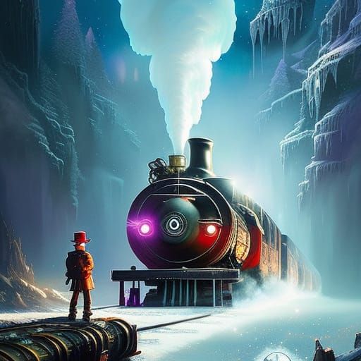 Polar Express Digital Illustration with Luminous Steam