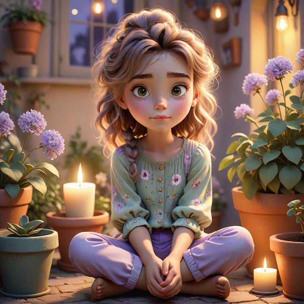 Girl with Candle in Whimsical 3D Digital Art
