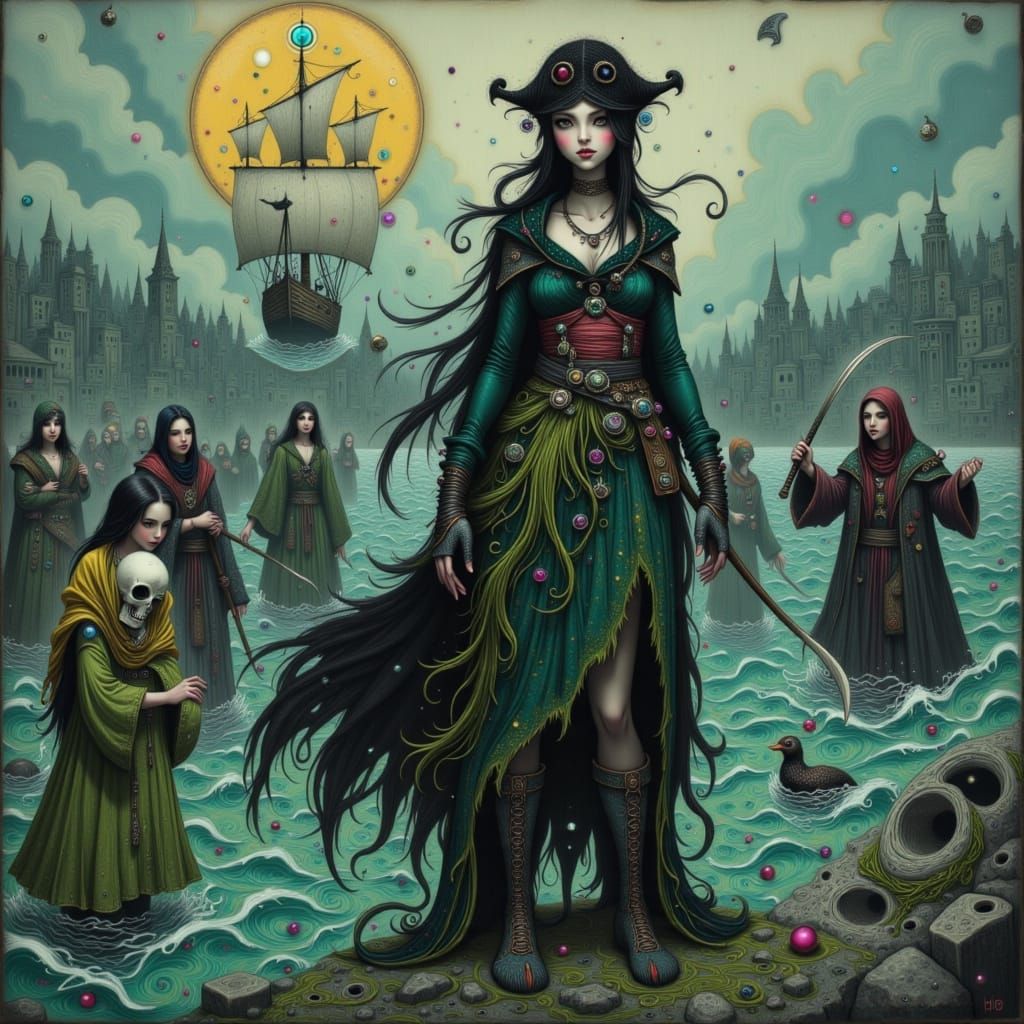 Mysterious Woman on Pirate Ship in Ukiyo-e Style