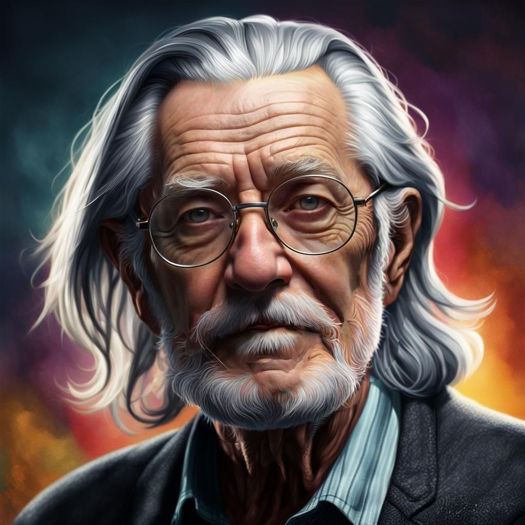 create an avatar of an old man in good shape long gray hair wearing glasses. no beard or mustache or facial hair.