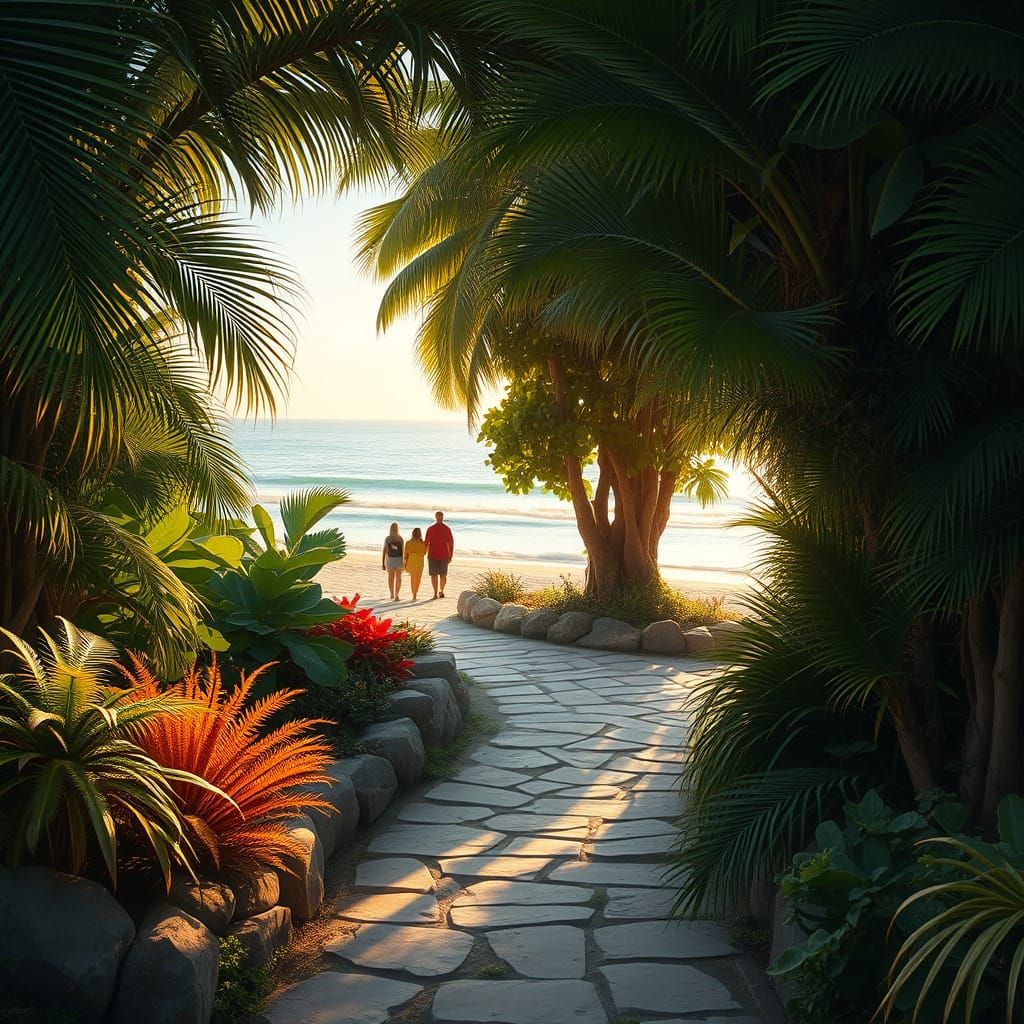 A Lush Green Path Unfolds to a Secluded Beach