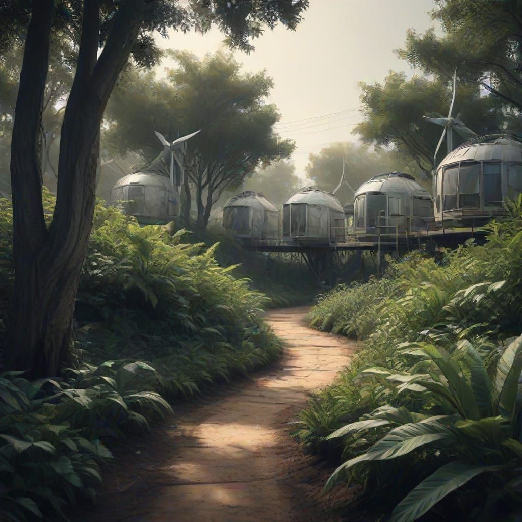 Floating Eco-Settlement in Hyper-Realistic Charcoal Drawing