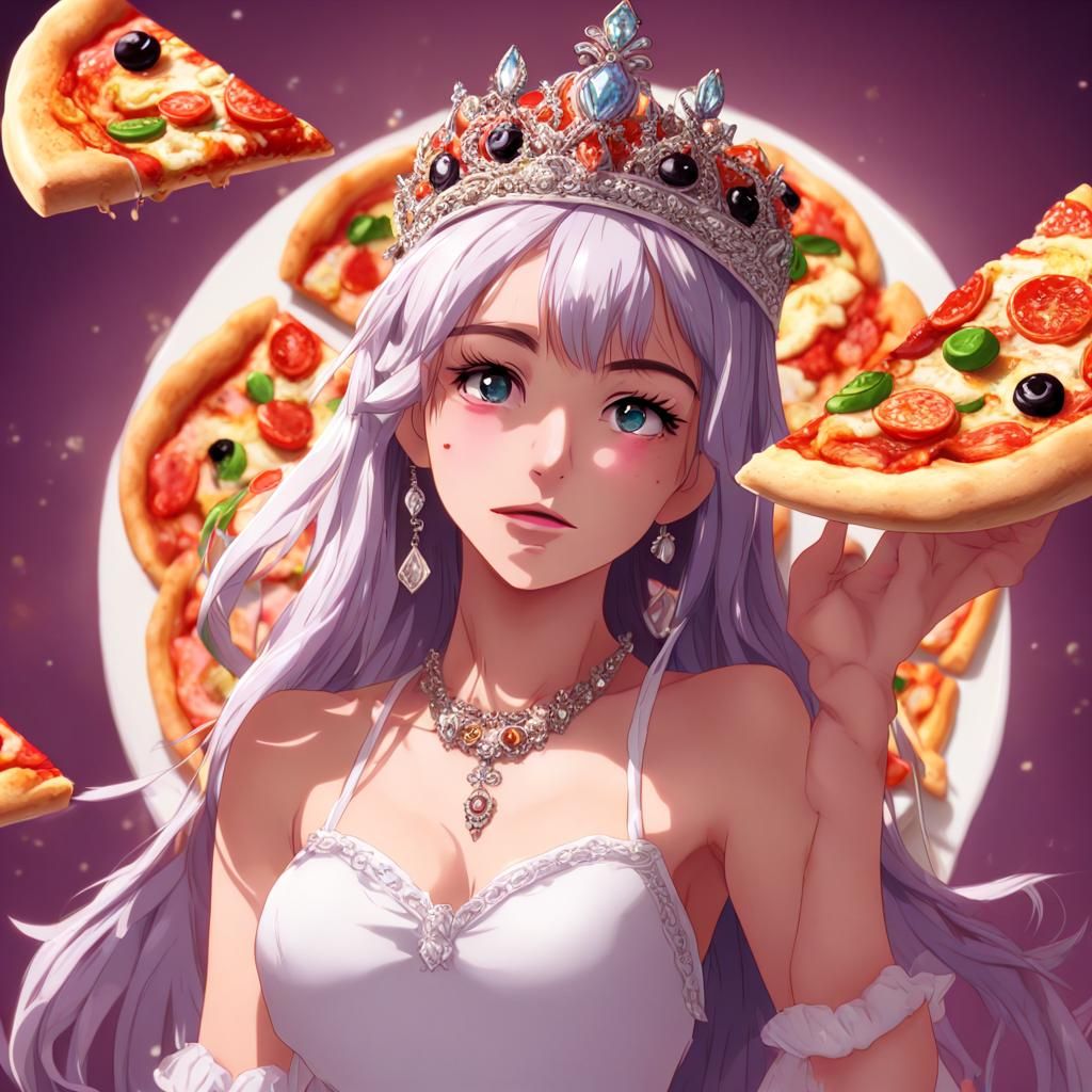Anime Pizza Princess with Jewel Tiara