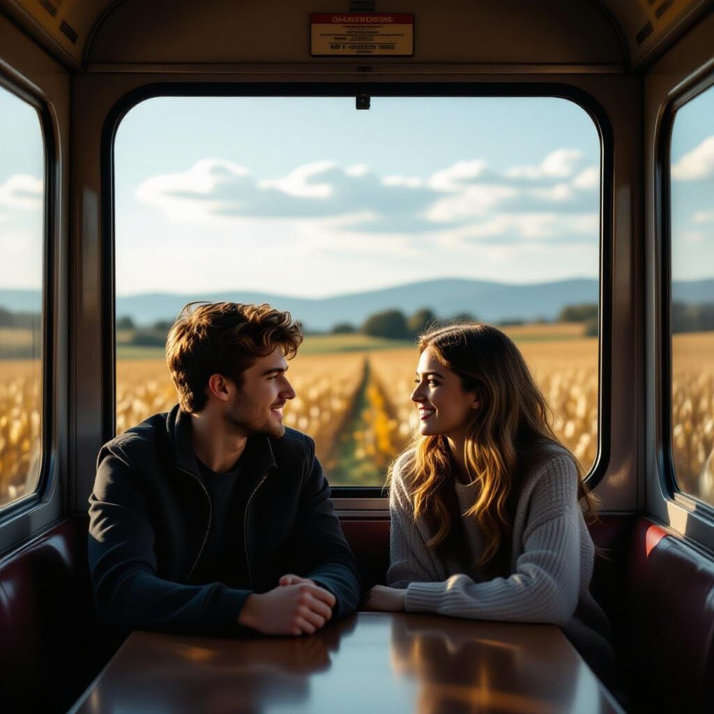 Young Couple Conversing on a Train in Tuscany
