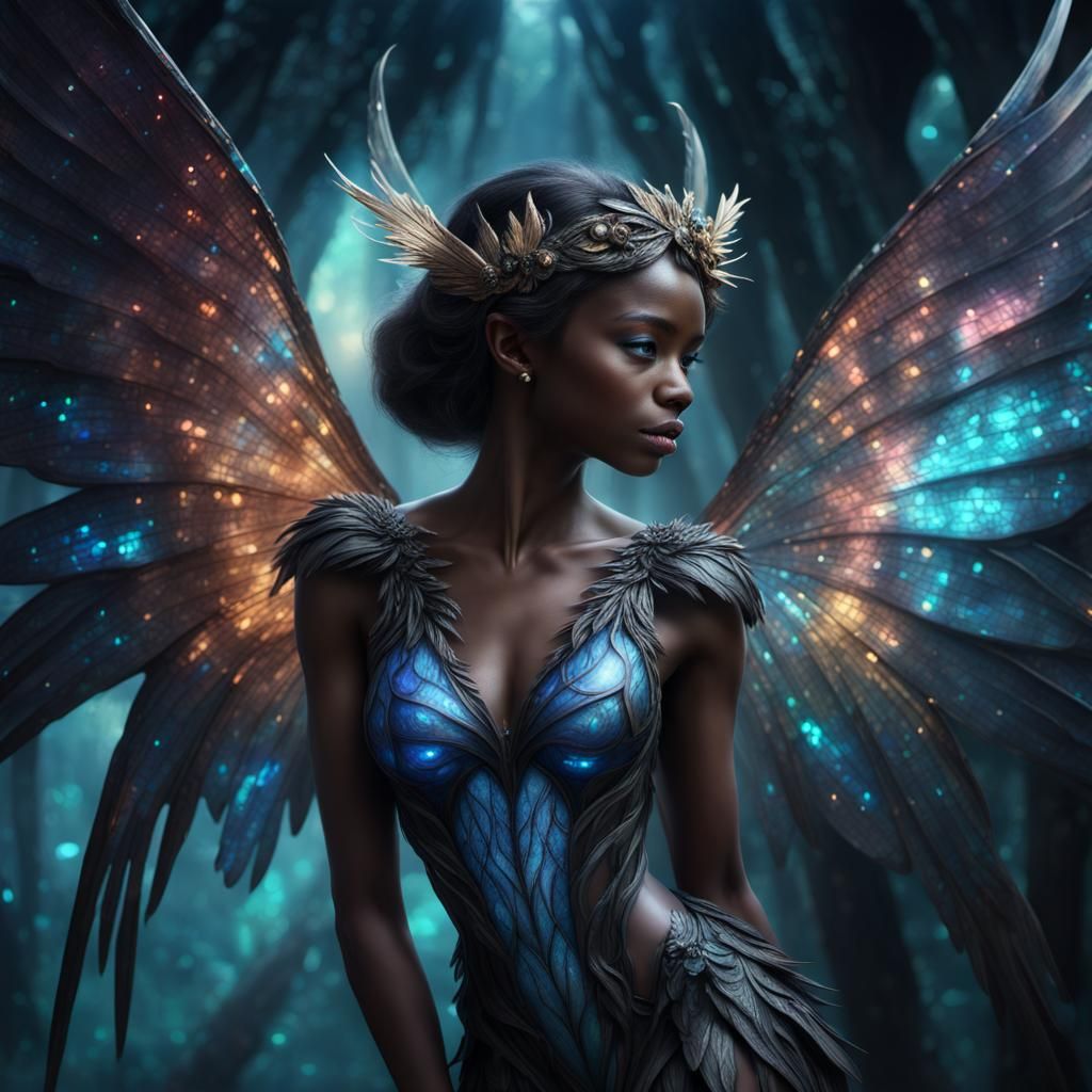 Black Opal Fairy with Wings: Digital Matte Painting