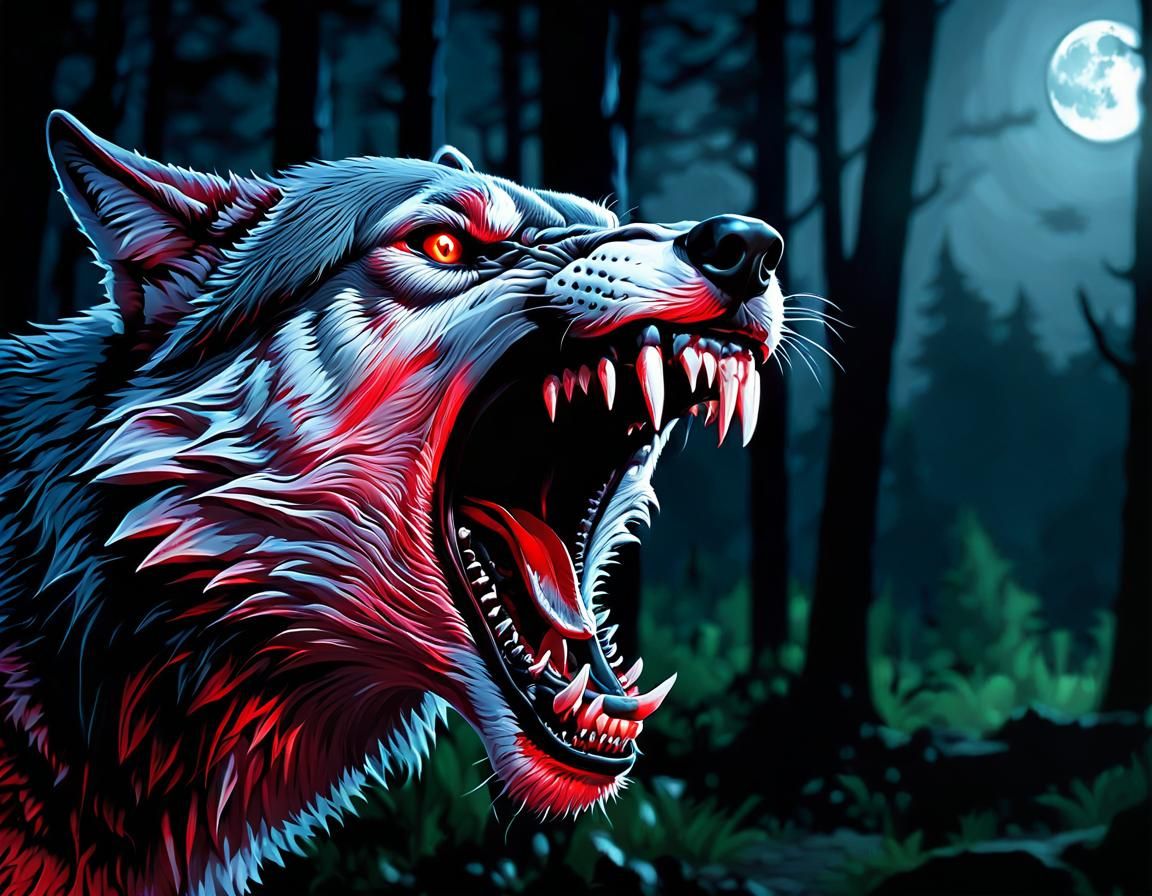 Bloodthirsty Vampire in Dark Forest, Horror Illustration