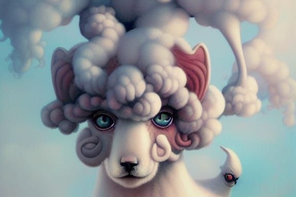 Fluffy Sheep Dog Portrait in Pastel Tones
