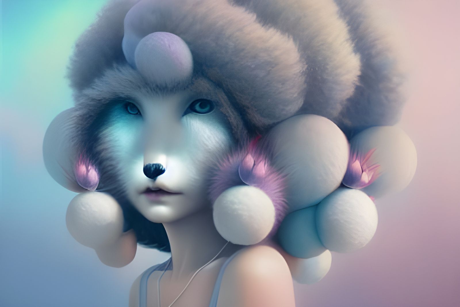 Triadic Pastel Dog Portrait with Fractal Smoke