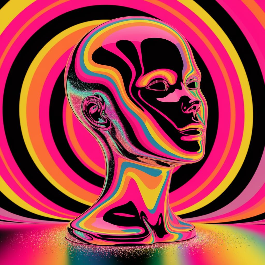 Chrome Mannequin Head in Neon Gradients