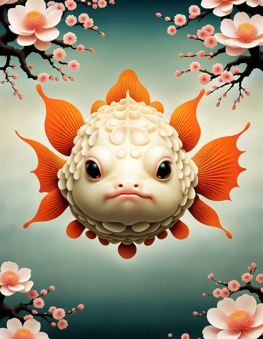 Kabuki Frogfish Poster in Japanese Minimalist Style