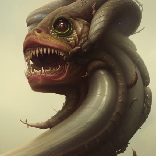 Three-Eyed Snake Head Portrait in Digital Art Style