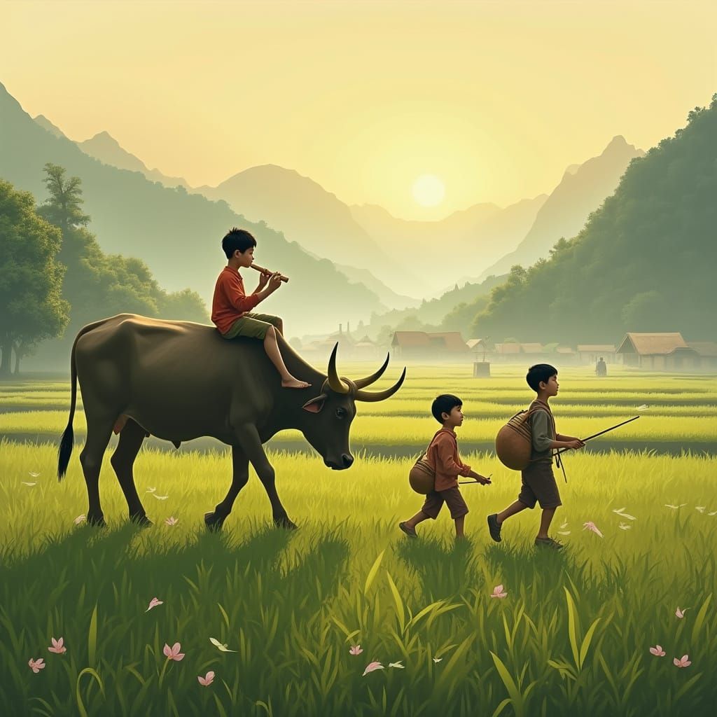 Serene Morning Village in Soft Light