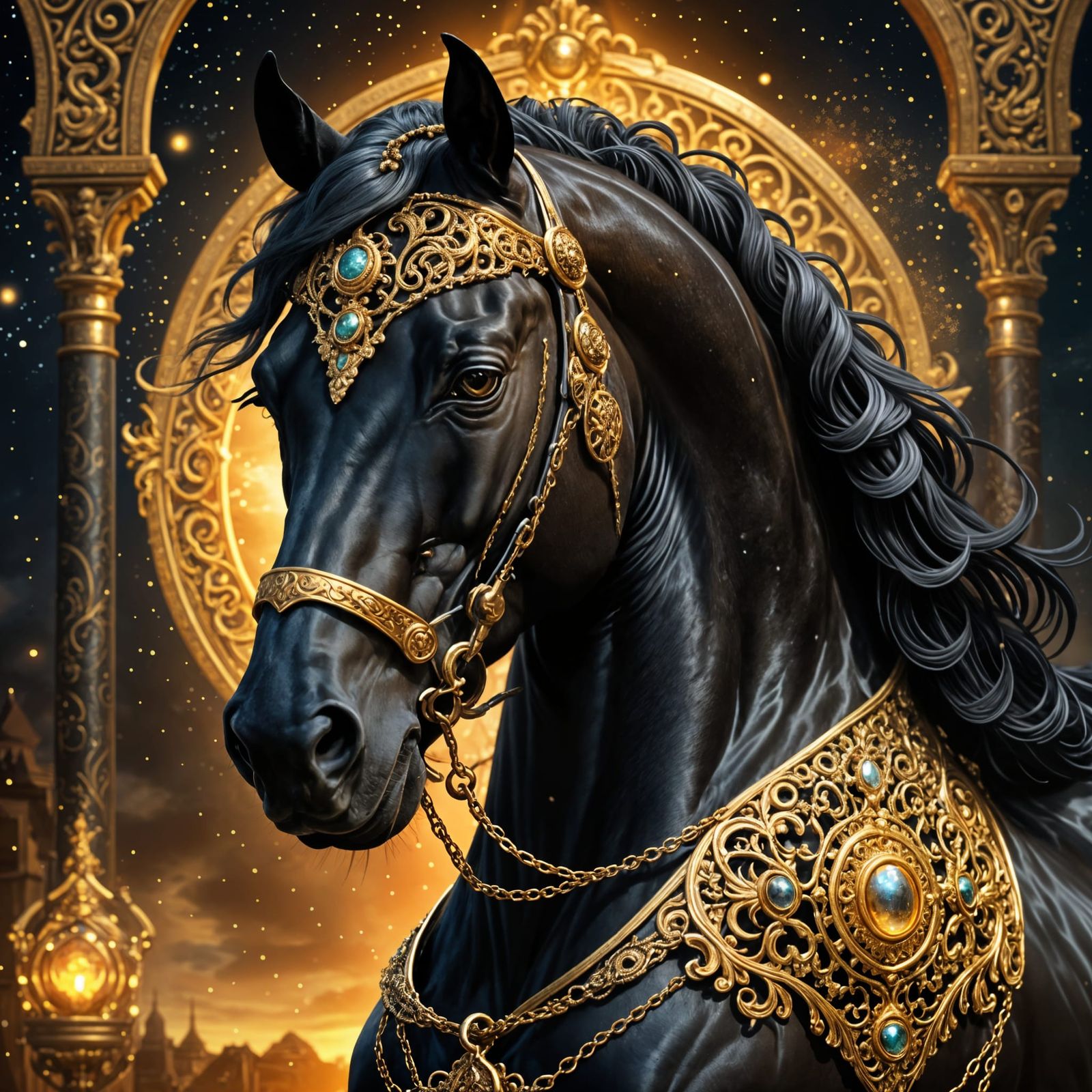 The Gilded Emir: Majestic Horse in Celestial Nebula