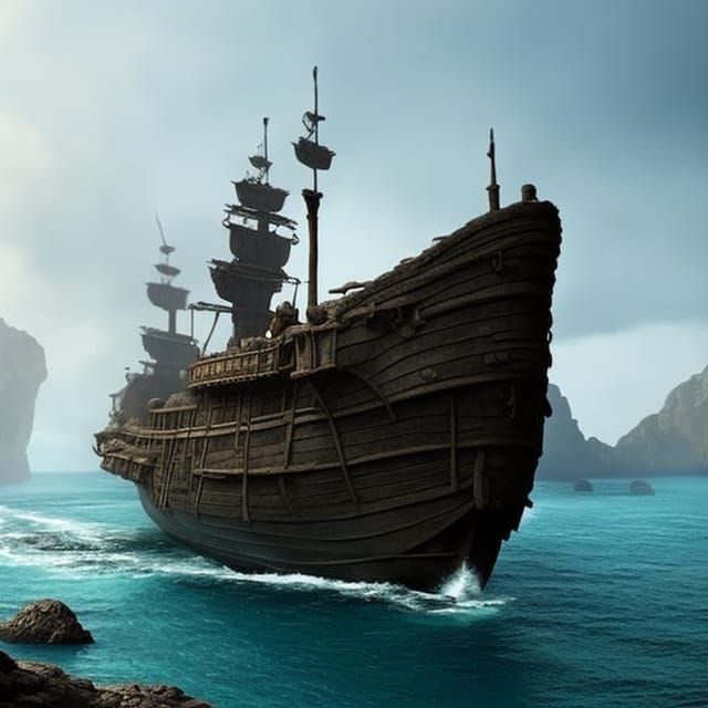 Seaman on Ship Near Rock: Digital Matte Painting