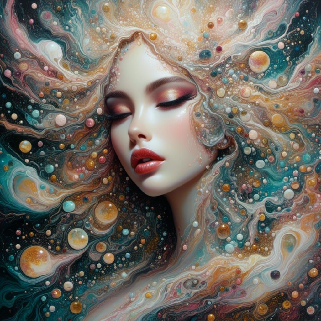 Angelic Dreamscape in Liquid Pour Painting Style