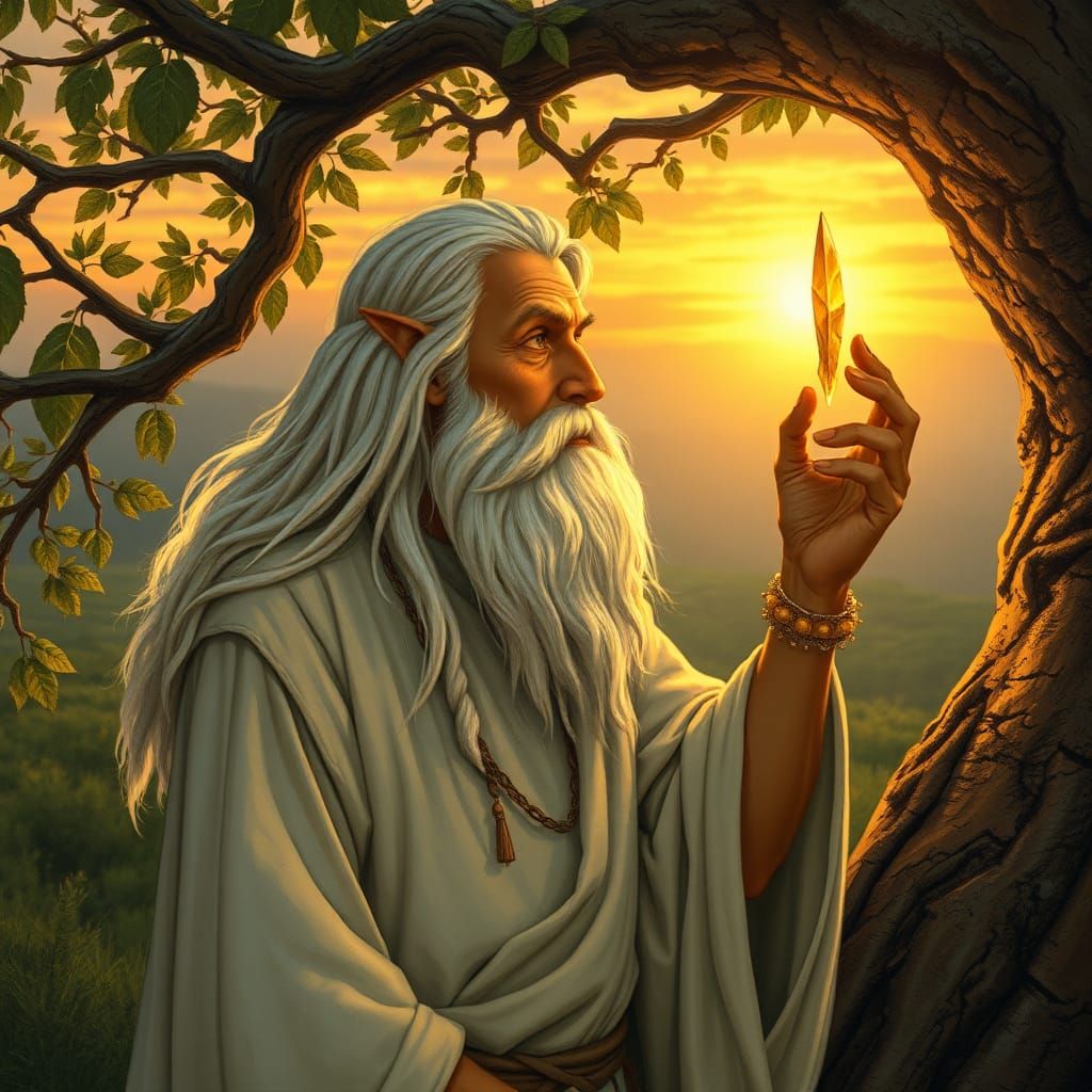 Druid Harvesting Mistletoe in Romantic Style