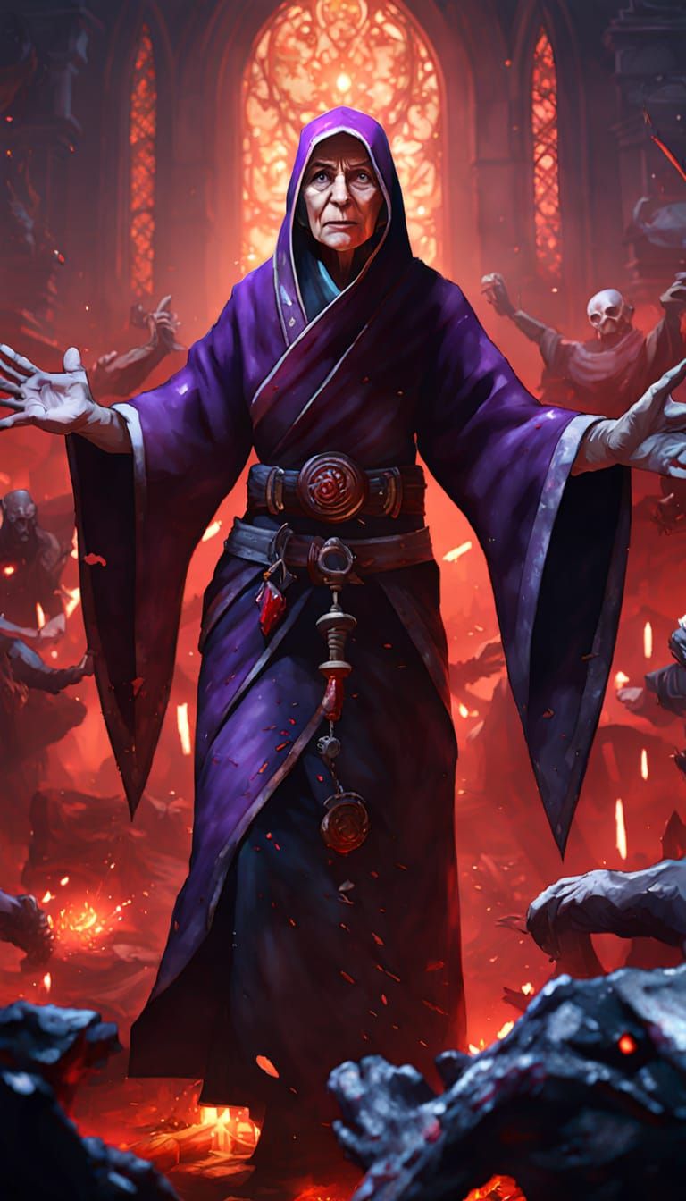 Old Monk in Dark Fantasy Battle Scene