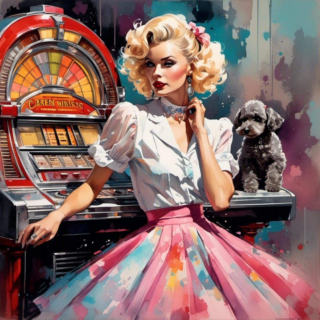 1950s Blonde Woman Dancing at Sock Hop