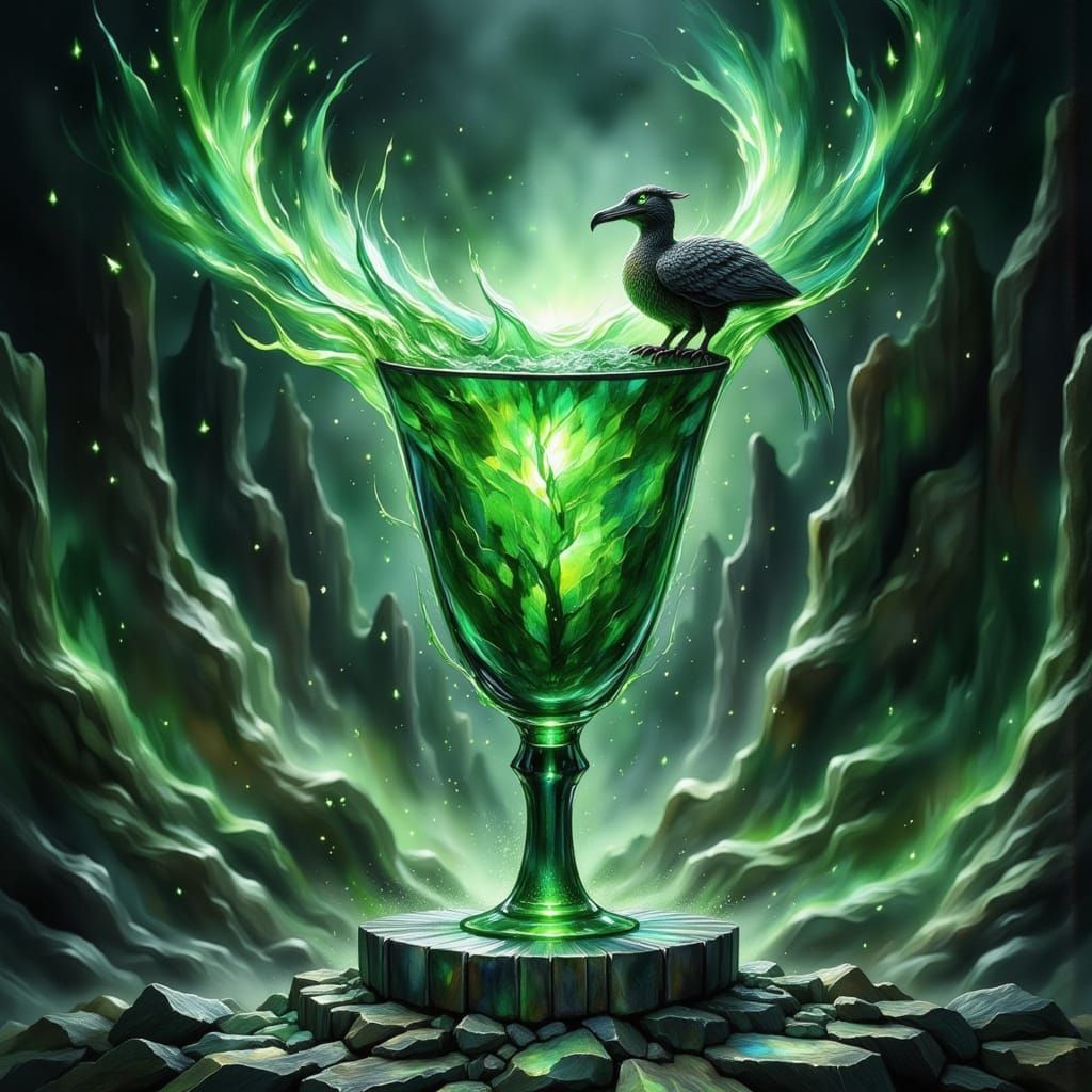 Massive Horn of Primal Triumph with Emerald and Black Gemsto...