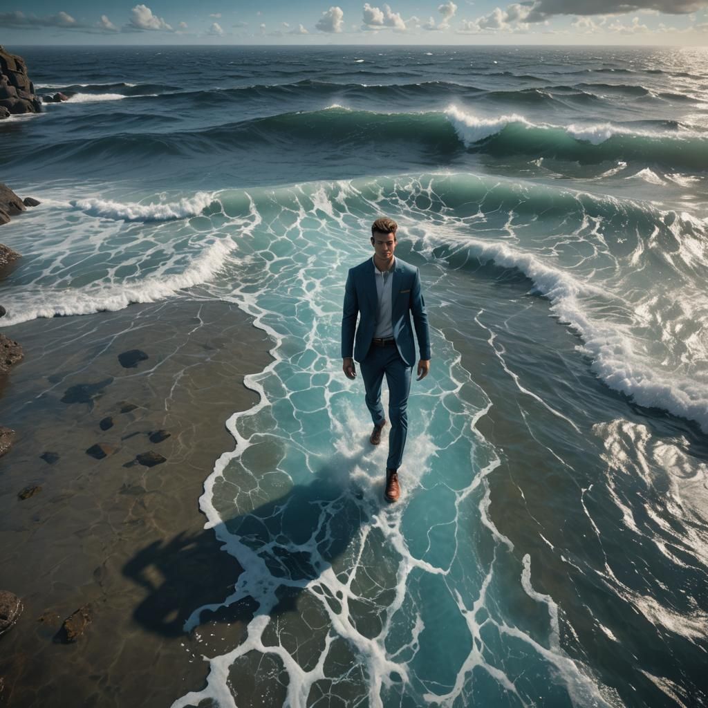 Ocean Runway: Male Model Walking on Water