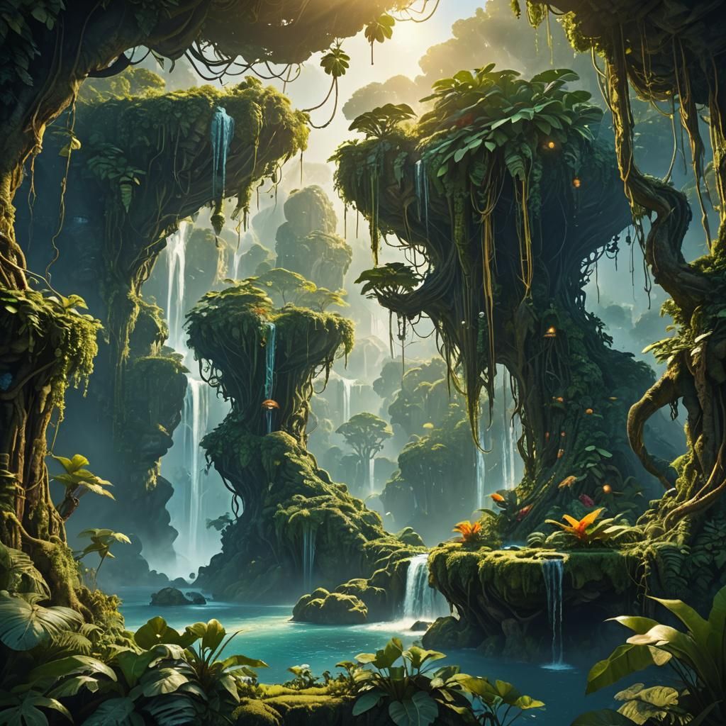 Mystic Jungle Landscape on Levitating Islands