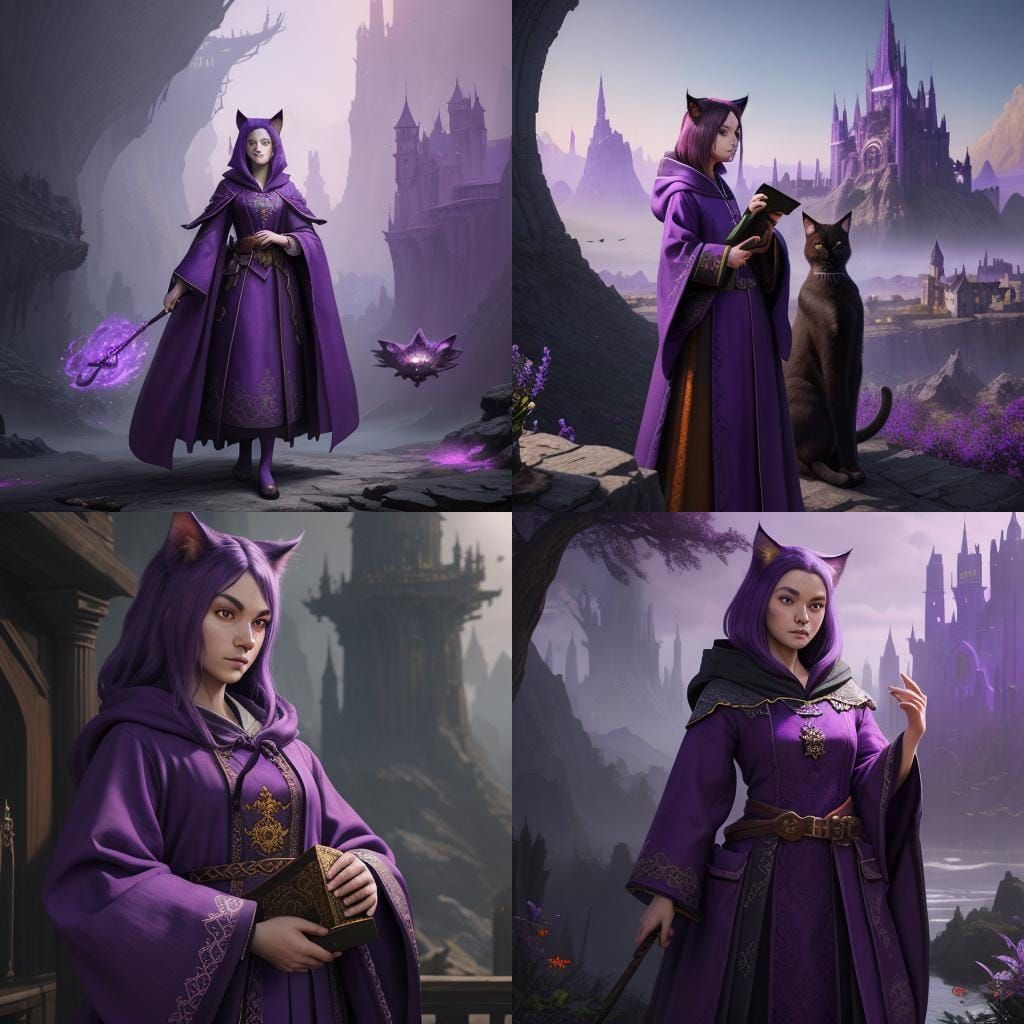 Cat Woman in Purple Robes: Fantasy Art