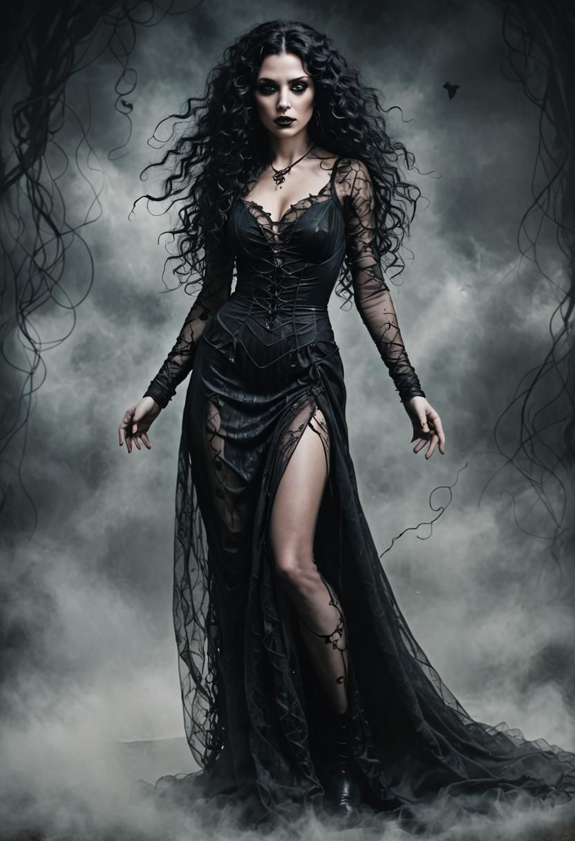 Eerie Gothic Portrait of Dark Fantasy Sorceress