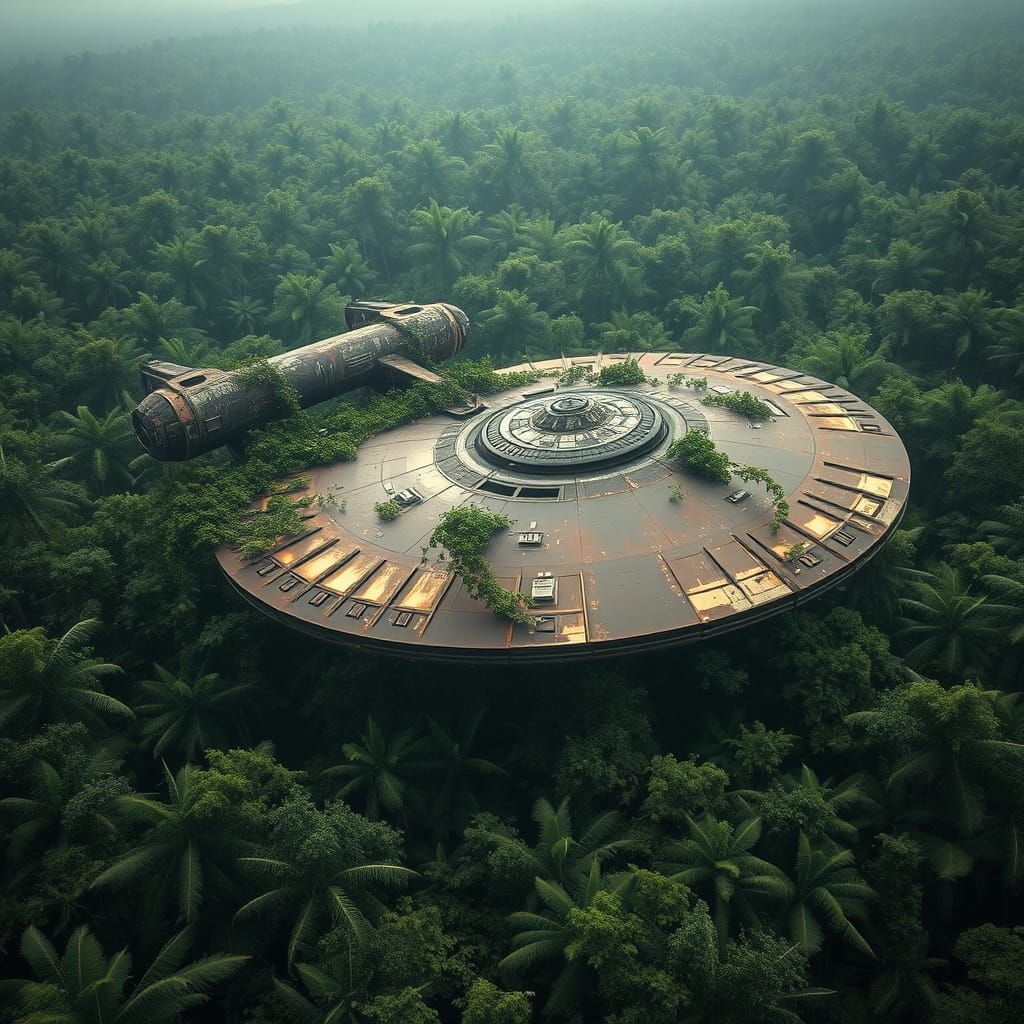 Abandoned Starship in a Vast Amazonian Jungle