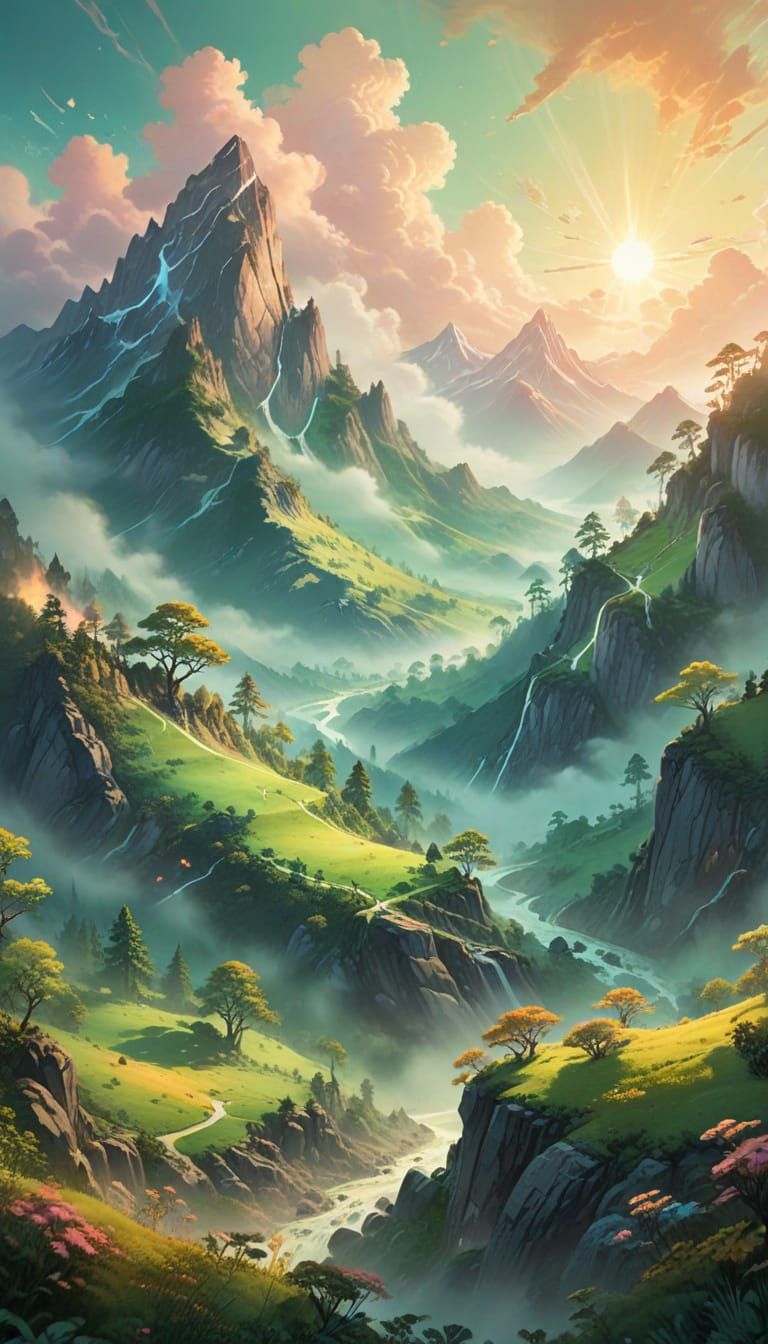 Whimsical Pastel Dreamscape in Anime Style