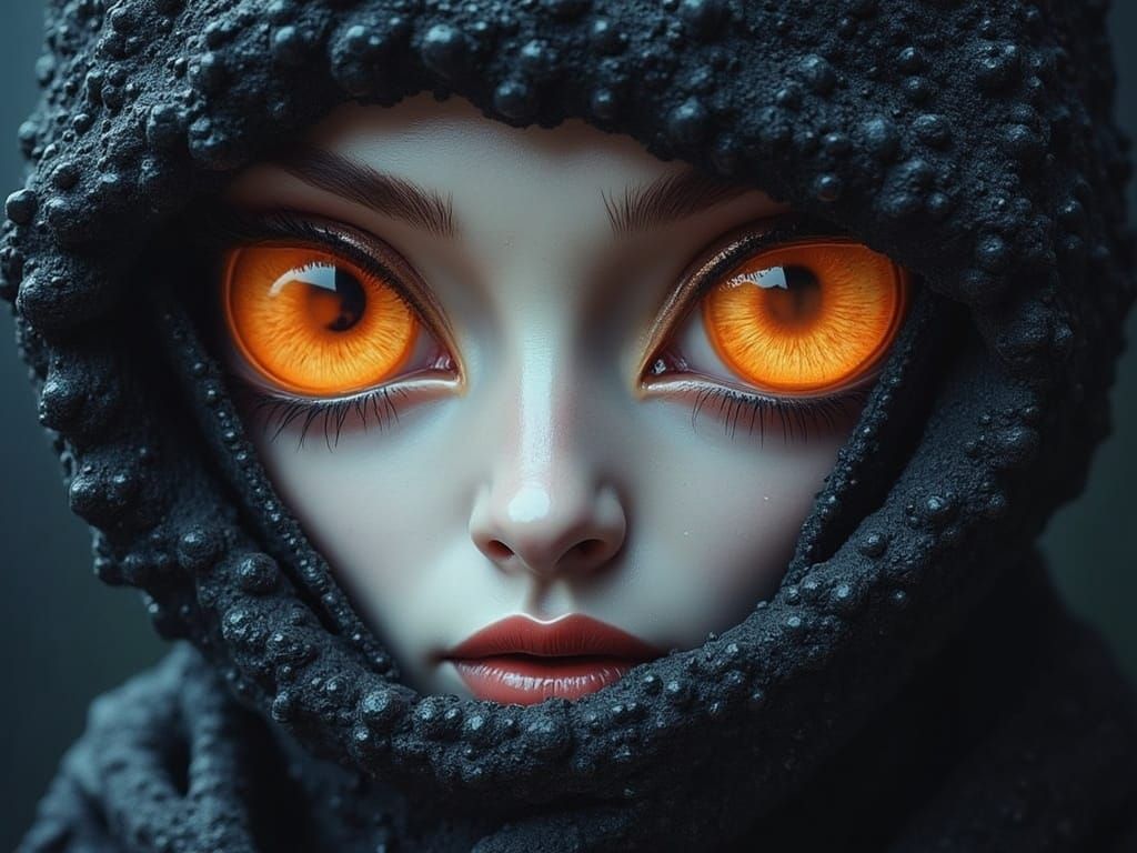 Exotic Immortal Woman with Obsidian Eyes in Acrylic Art