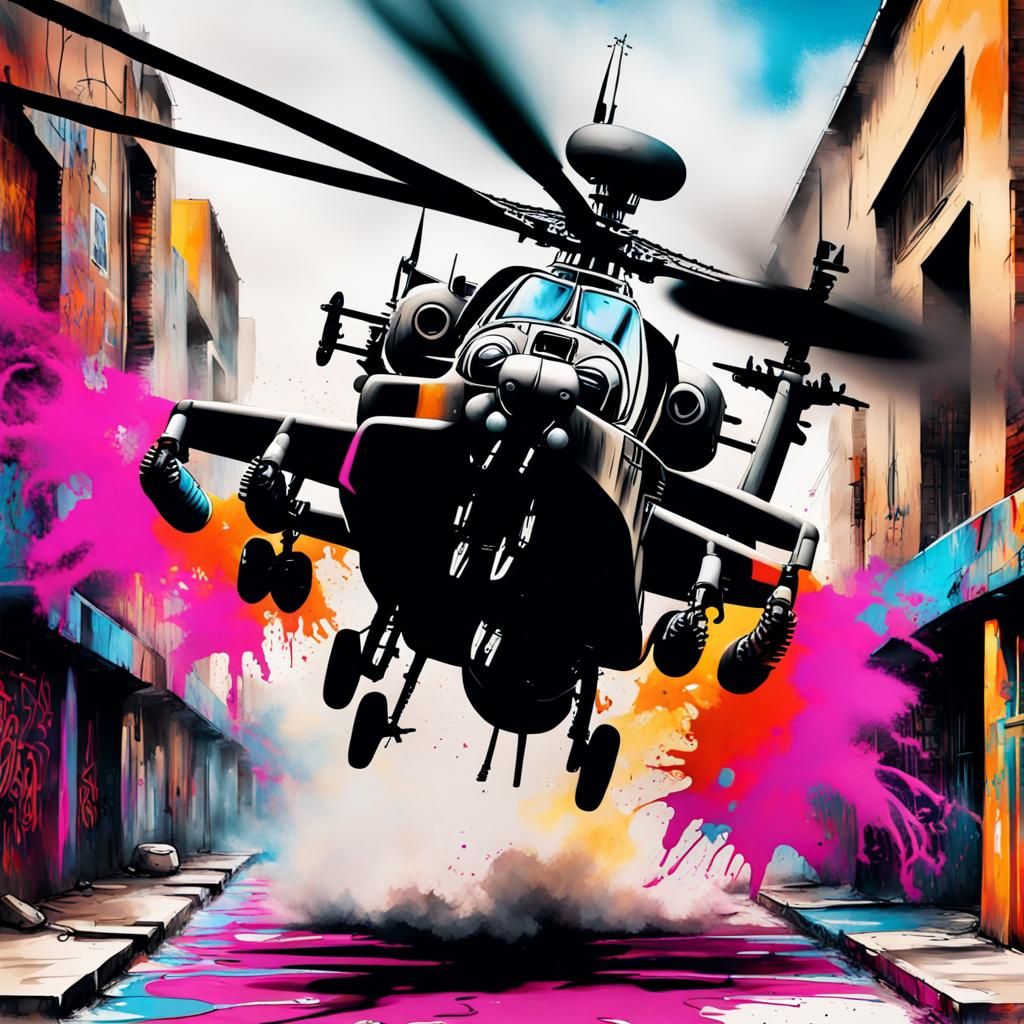 Apache Helicopter Graffiti Art Splash Painting
