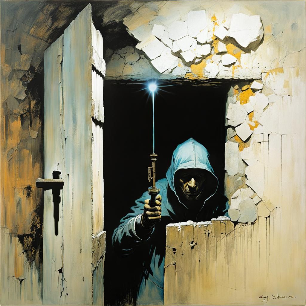 Burglar Unlocks Secret Passage: Whimsical Dystopian Art