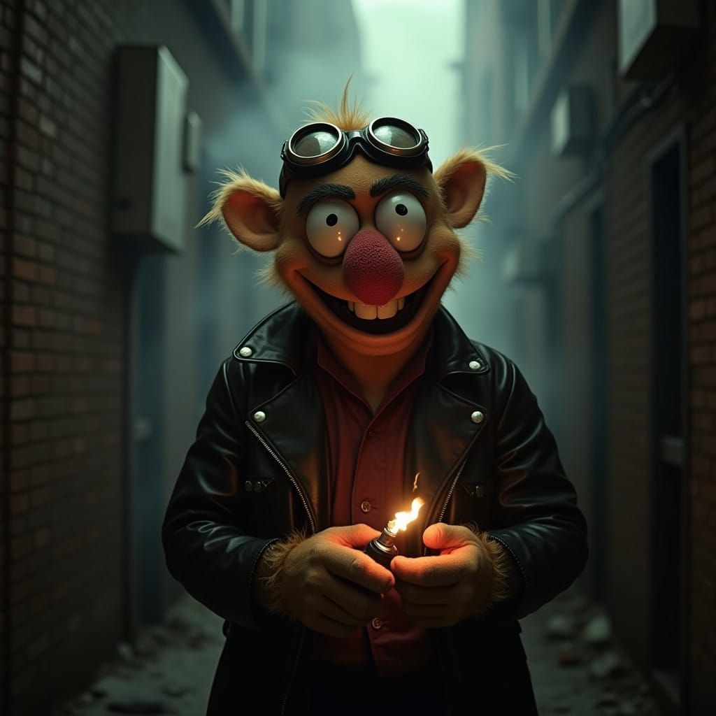 Mysterious Pyrotechnician in Film Noir Alleyway