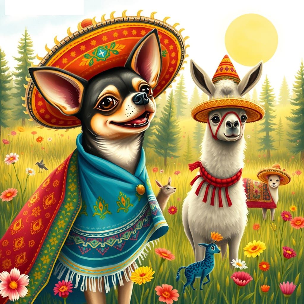 Animals Celebrate in Sombreros in Whimsical Style