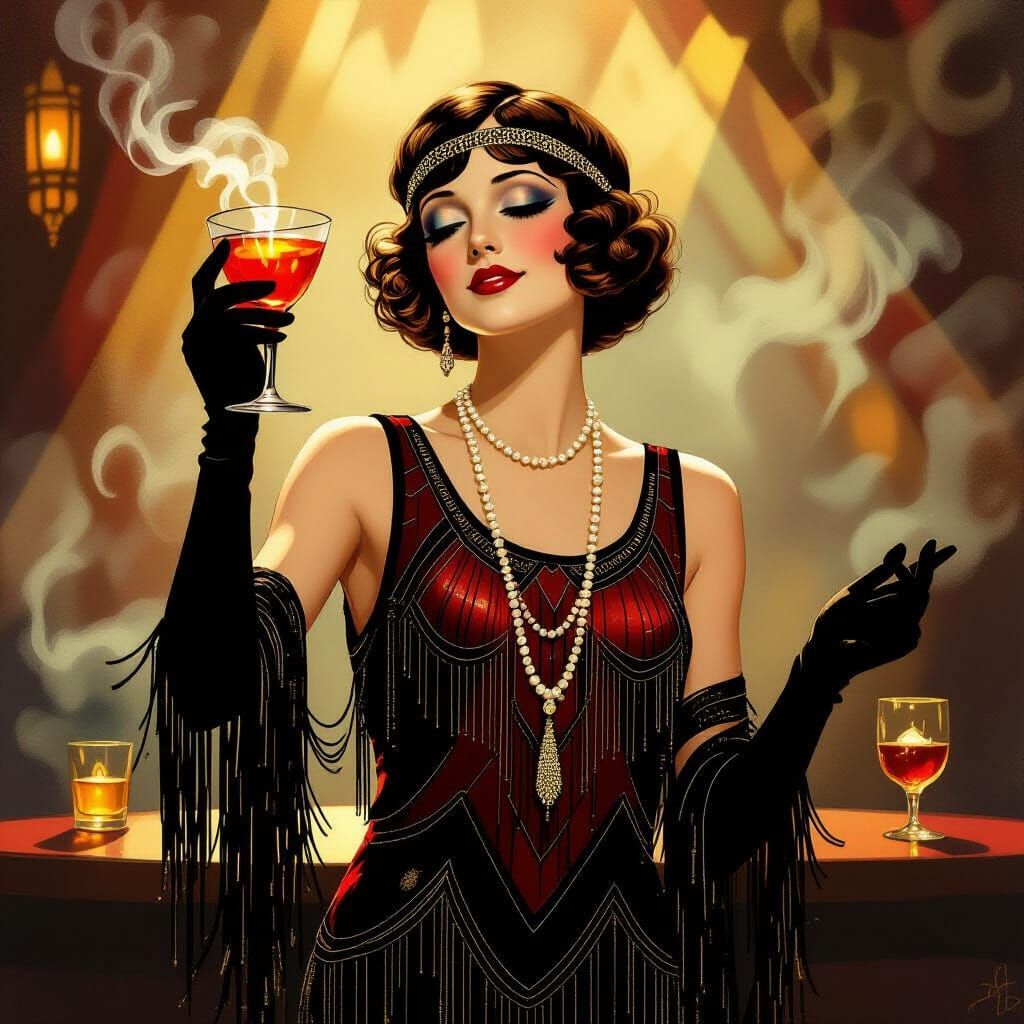 Flapper Girl in Jazz Club, Art Deco Style