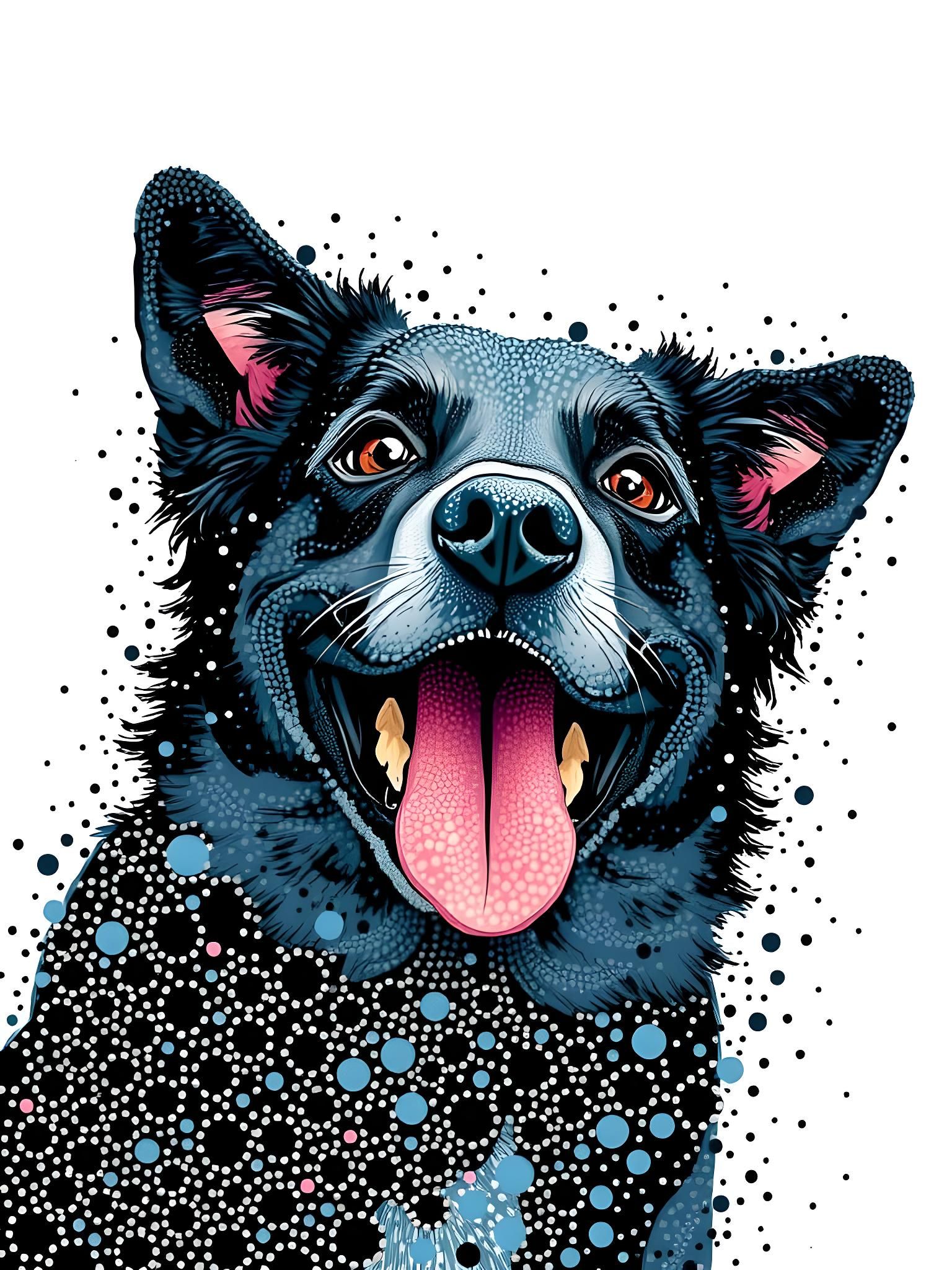 Pointillism Portrait of a Happy Dog
